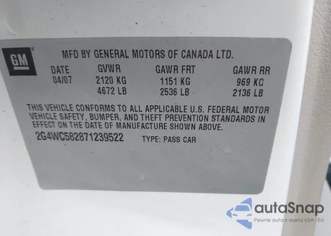 2007 Buick Lacrosse Cx from USA, damaged, VIN 2G4WC582871239522
